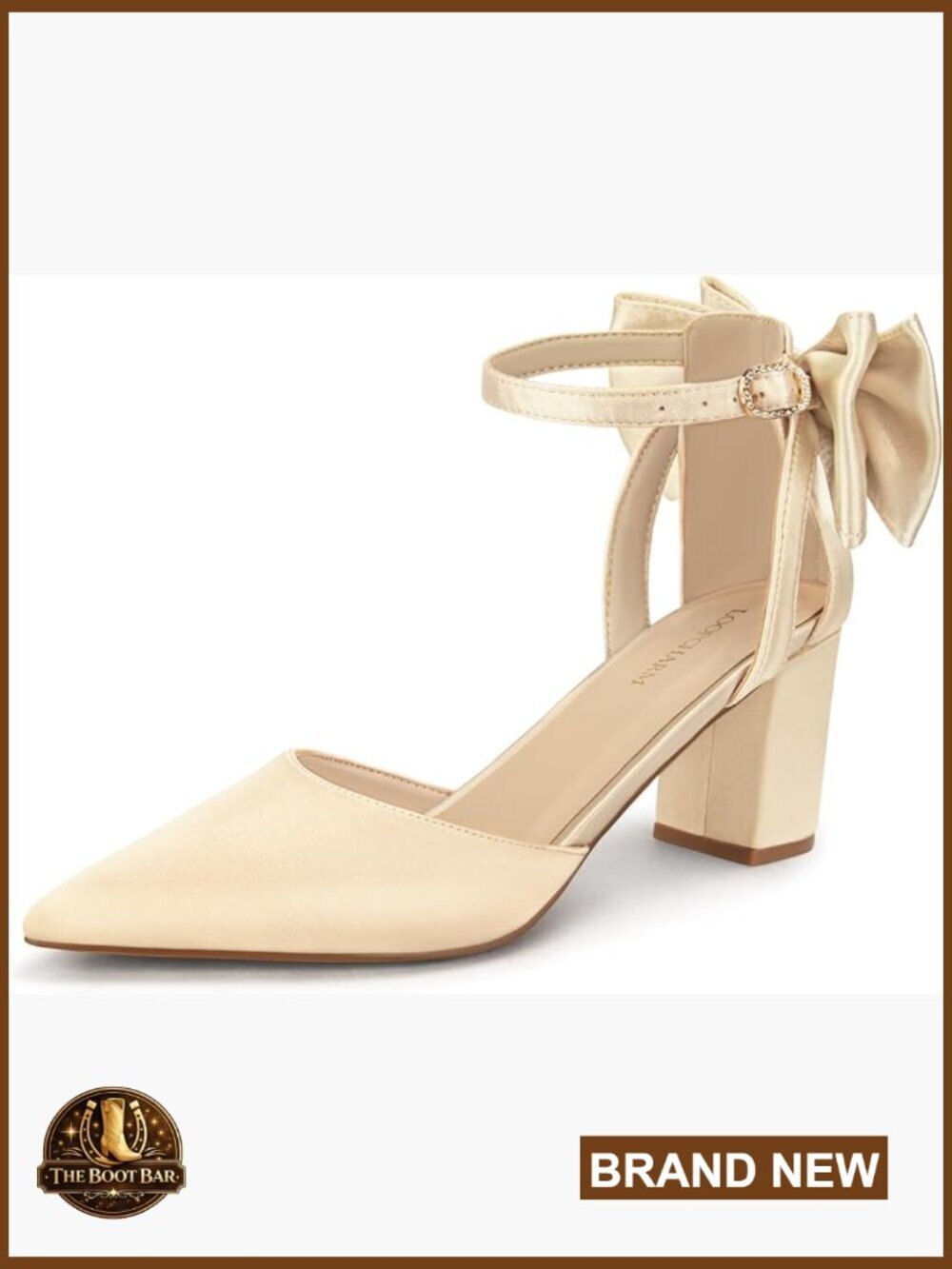 Chunky Block Heel D'Orsay Pumps with Bow Ankle Strap Wedding Dress Shoes